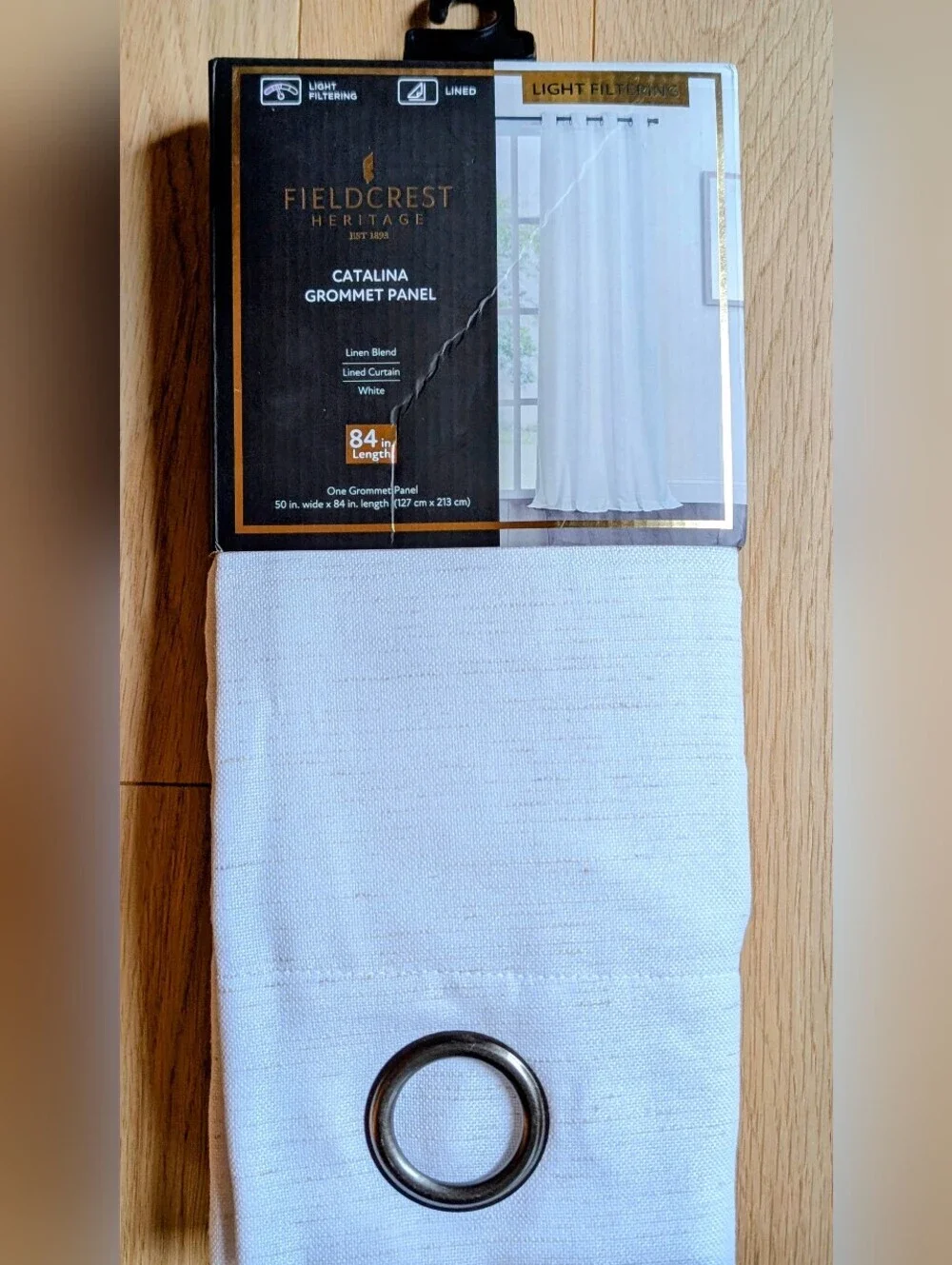 NWT Fieldcrest Lined White Linen Blend Light-Filtering Grommet Panel 50x84